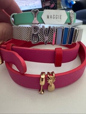 KEEP Collective of 3 Bracelets with Charms in Mint,  Hot Pink and Silver